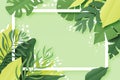 Green tropical leaves frame. Summer background. Paper cut style. Vector illustration Royalty Free Stock Photo