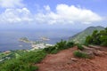 Green Tropical mountains and hiking route on the Dragon's Back trail near Hong Kong