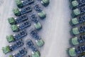 Green truck cabins from above