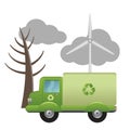 Green truck of recycling on ecological landscape