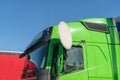 Green truck with satellite dish