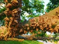 Green trunk with large brown thorns of Ceiba pentandra tree on a median strip. Royalty Free Stock Photo