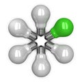 Ã¯Â»Â¿Green tungsten light bulb among white ones lying radially Royalty Free Stock Photo