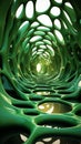 a green tunnel with many holes in it