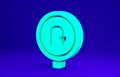 Green Turn back road icon isolated on blue background. Traffic rules and safe driving. Minimalism concept. 3d