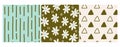 Cute green and turquoise seamless vector pattern background collection set with daisy flowers, stripes and triangles shape Royalty Free Stock Photo