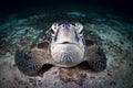 A green Turtle - Chelonia mydas with sun rays Royalty Free Stock Photo