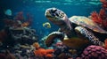 Vivid Tropical Lagoon With Swimming Turtle And Photorealistic Detail