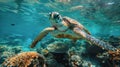 Green Turtle Swimming Over Coral Reef Royalty Free Stock Photo