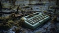 Green Typewriter Sculpture In Swamp: A Unique Blend Of Art And Technology