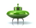 Green ufo space ship standing on the ground