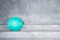 Green umbrella on concrete stairs with blank space on the wall background