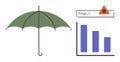 Protection Concept with Green Umbrella, Warning Icon, and Bar Graph Representing Data Security Royalty Free Stock Photo