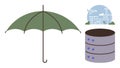 Data protection concept with umbrella, server stack, and airport as metaphorical elements Royalty Free Stock Photo