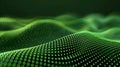 Green undulating waves composed of numerous small, glowing dots create a dynamic, digital landscape.