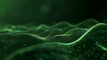 Green undulating waves composed of numerous small, glowing dots create a dynamic, digital landscape.