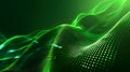 Green undulating waves composed of numerous small, glowing dots create a dynamic, digital landscape.