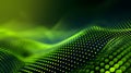 Green undulating waves composed of numerous small, glowing dots create a dynamic, digital landscape.