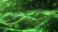 Green undulating waves composed of numerous small, glowing dots create a dynamic, digital landscape.