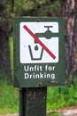 A green unfit for drinking water sign
