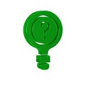 Green Unknown search icon isolated on transparent background. Magnifying glass and question mark.