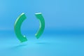 Green update symbol on blue background with copy space. 3d illustration