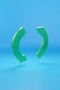 Green update symbol on blue background. 3d illustration