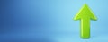 Green upward arrow on blue background. 3D Rendering Royalty Free Stock Photo