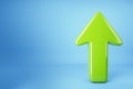 Green upward arrow on light blue background. 3D Rendering Royalty Free Stock Photo