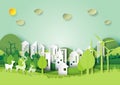 Green urban city and environment concept paper art style Royalty Free Stock Photo