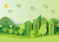 Green urban city and forest environment concept paper art style Royalty Free Stock Photo