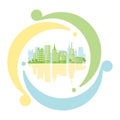 Green urban inside icon recycling in flat style. Eco-friendly ci