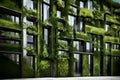 Green urban modern architectural design with green cooling air wall cleaning facade Royalty Free Stock Photo