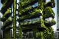 Green urban modern architectural design with green cooling air wall cleaning facade vertical gardening Royalty Free Stock Photo