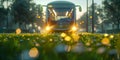 Green urban transport futuristic hydrogen or electric bus Sustainable energy concept. Concept Green Transportation, Urban