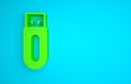 Green USB flash drive icon isolated on blue background. Minimalism concept. 3D render illustration Royalty Free Stock Photo