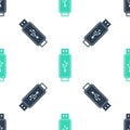 Green USB flash drive icon isolated seamless pattern on white background. Vector Royalty Free Stock Photo