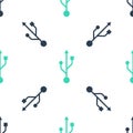 Green USB symbol icon isolated seamless pattern on white background. Usb flash drive symbol. Vector Royalty Free Stock Photo