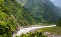 Green valley in Himalaya mountains along Manaslu circuit track i Royalty Free Stock Photo