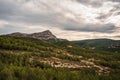 Green valley with Montagne Sainte-Victoire in the background. France.