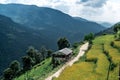 Green valley with rice terraces, Annapurna circuit, Nepal. Royalty Free Stock Photo