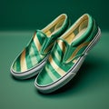 Green Vans Slip On Shoes With Satin Stripes - Digital Manipulation Style