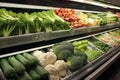 Green variety fresh vegetables attractively arranged in a supermarket display