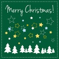 Green vector Christmas card with trees and wishes