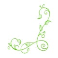 Green Vector Hand Drawn Calligraphic Corner. Spring Flourish Design Element. Floral light style decor for greeting card