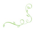 Green Vector Hand Drawn Calligraphic Corner. Spring Flourish Design Element. Floral light style decor for greeting card