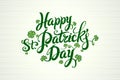 Green Vector Happy Saint Patricks Day design. lettering typography. Hand sketched beer festival badge