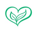 Green vector icon heart shape and two leaves. Can be used for eco, vegan herbal healthcare or nature care concept logo Royalty Free Stock Photo
