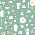 Green pattern with breakfast table. Royalty Free Stock Photo