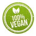 Green 100% Vegan Badge Button. Eps10 Vector. Royalty Free Stock Photo